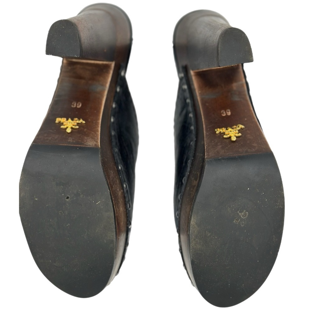 Prada Black Leather Mules with Distressed Wooden Heel – Size 39 EU - Picture 12 of 13